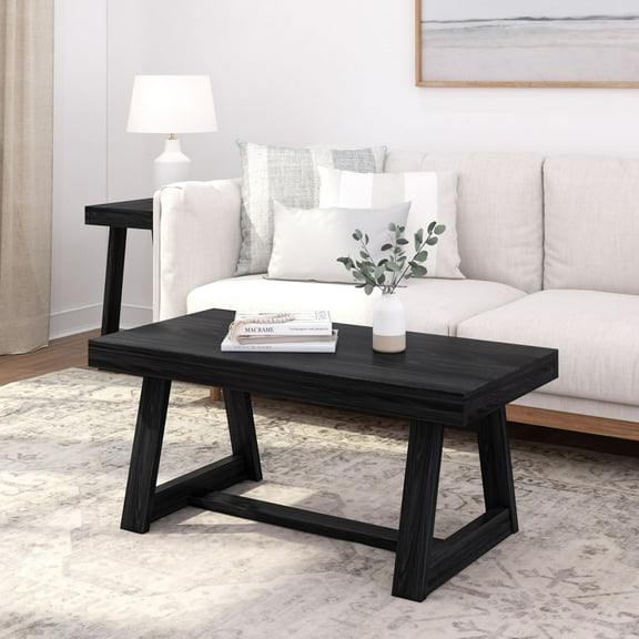 Plank+Beam Farmhouse Coffee Table, 40" Solid Wood Tables for Living Room, Rectangular Center Table