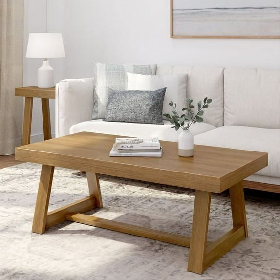 Plank+Beam Farmhouse Coffee Table, 48" Solid Wood Tables for Living Room, Rectangular Center Table