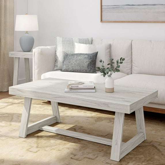 Plank+Beam Farmhouse Coffee Table, 48" Solid Wood Tables for Living Room, Rectangular Center Table