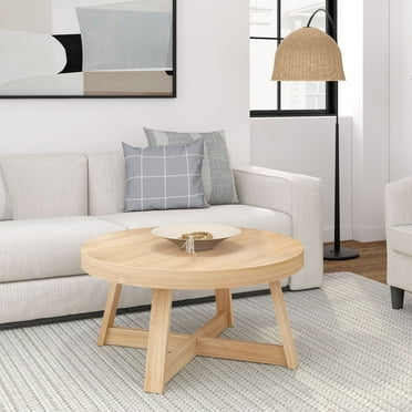 Plank Beam Classic Solid Wood Round Coffee Table, 36" Farmhouse Table for Living Room