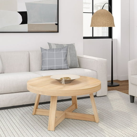 Plank+Beam Classic Solid Wood Round Coffee Table, 36" Farmhouse Table for Living Room