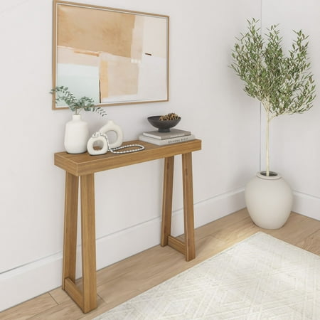 Plank+Beam 36” Solid Wood Console Table, Classic Farmhouse Style Sofa Table, Narrow Entryway Table for Hallway, Pecan