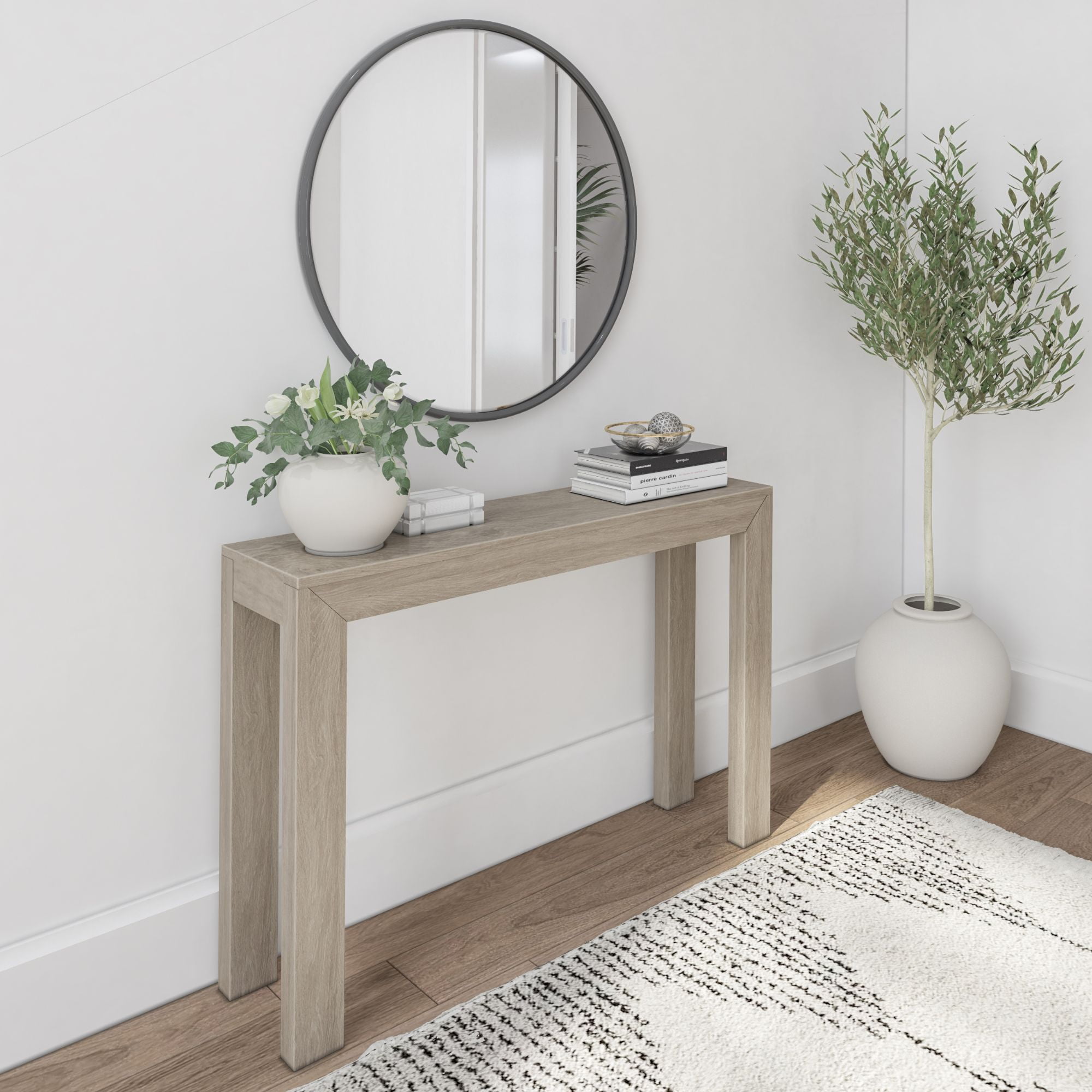 Plank Beam 46 Modern Solid Wood Console Table Narrow Entryway Table Behind The Couch Seashell