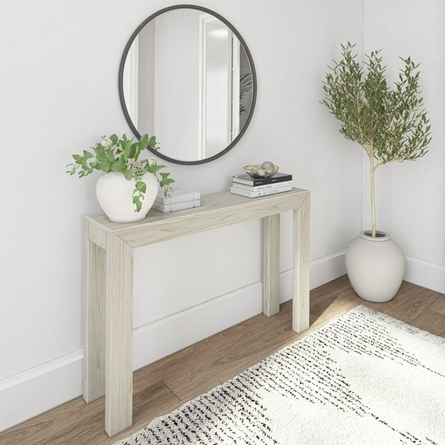 Plank+Beam Solid Wood Console Table, Natural Narrow Entry Sofa, Behind