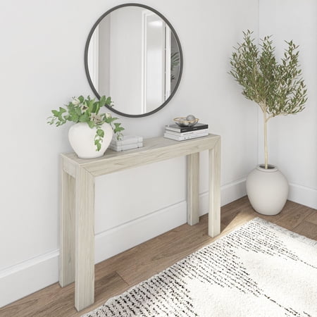 Plank+Beam 46" Modern Solid Wood Console Table, Narrow Entryway Table, Behind The Couch, White Sand Wirebrush