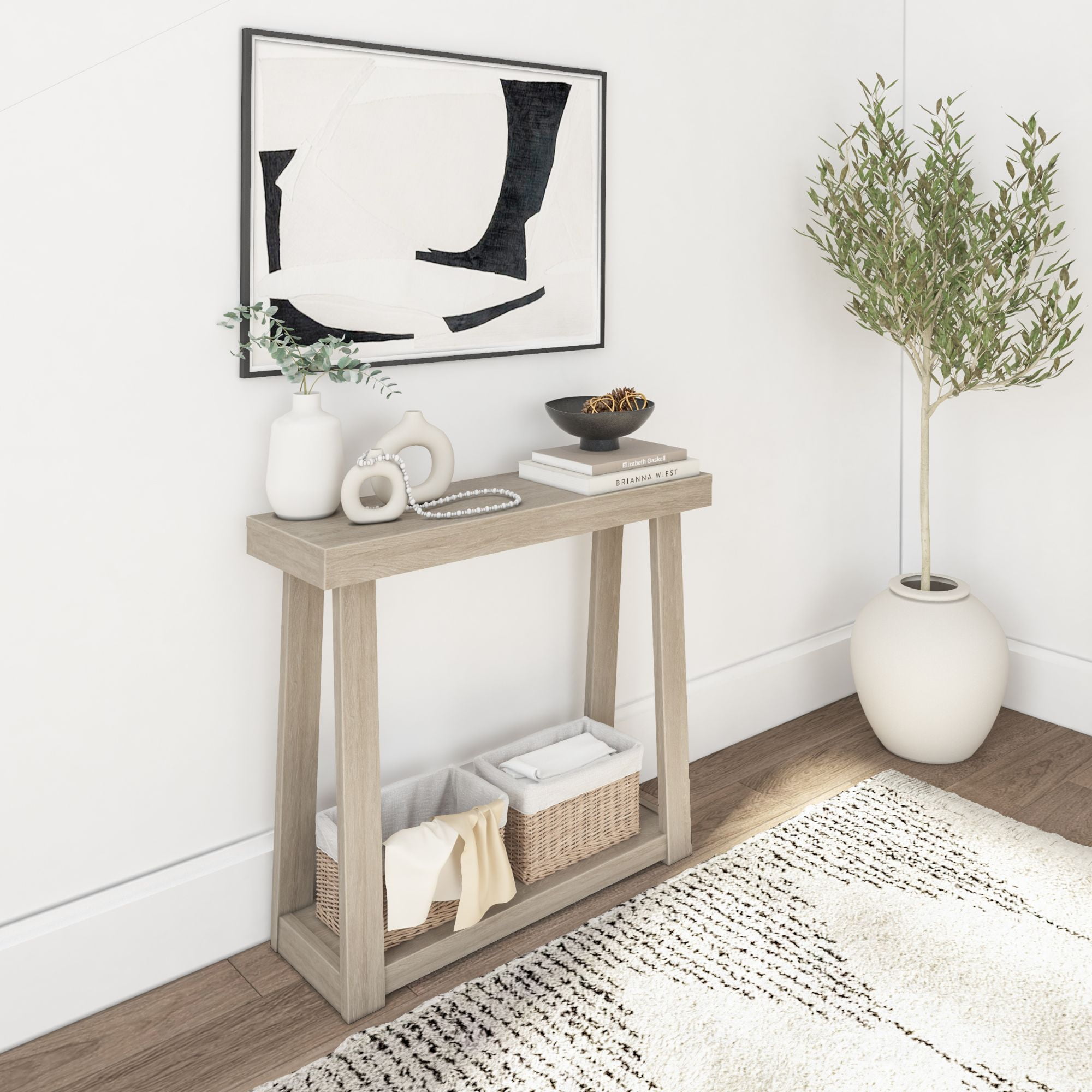 Free Shipping! Plank+Beam Solid Wood 36 " Console Table with Storage, Narrow Entryway Table ...