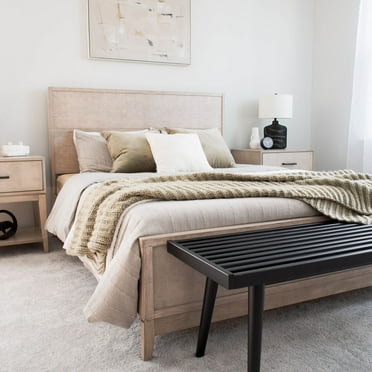 Plank+Beam Solid Wood Contemporary  Queen Size Platform Bed, Seashell Wirebrush