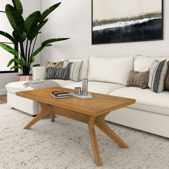 Plank+Beam Solid Wood Cross Leg Rectangular Coffee Table, 48" Coffee Table for Living Room, Pecan