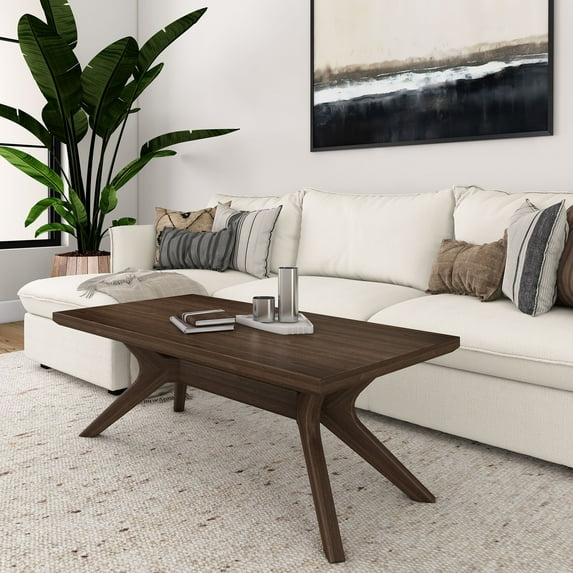 Plank+Beam Solid Wood Cross Leg Rectangular Coffee Table, 48" Coffee Table for Living Room, Walnut