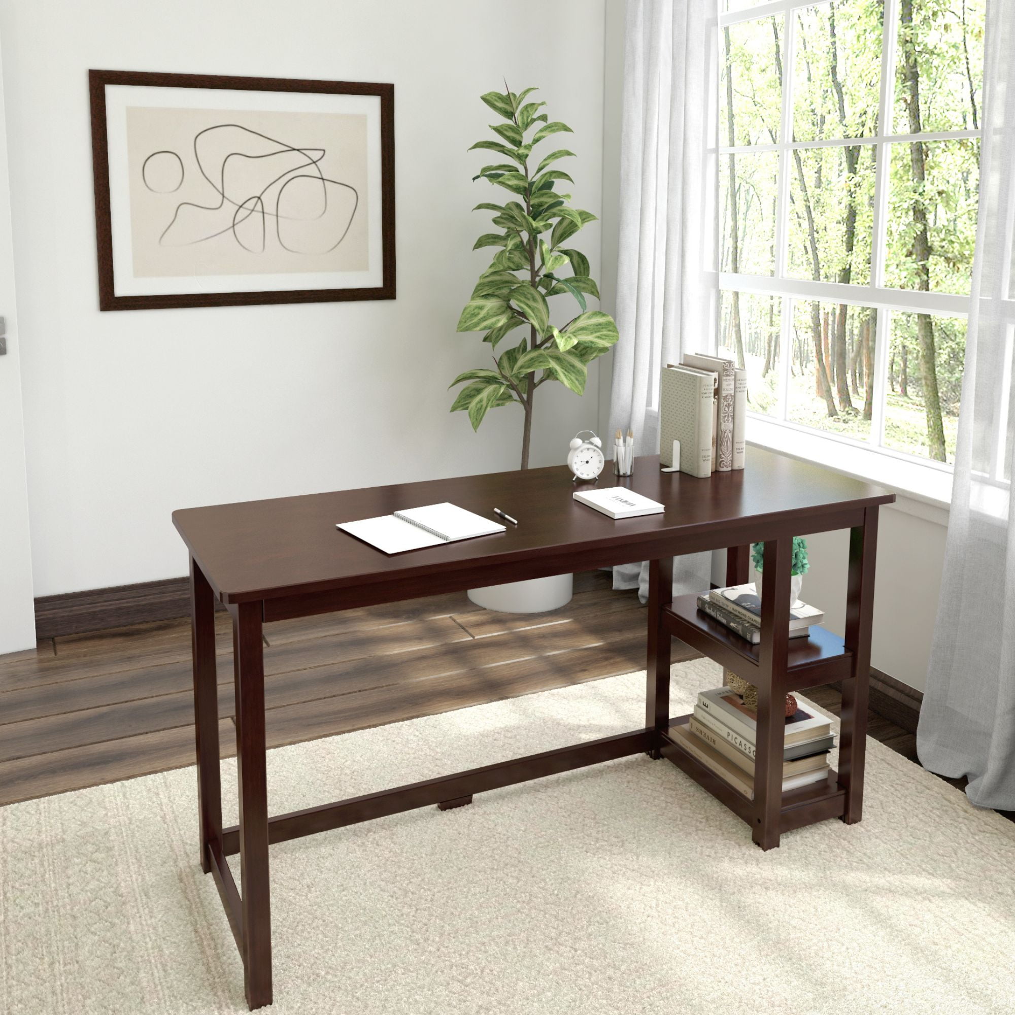 Plank+Beam Desk With Bookshelves, 55", Espresso