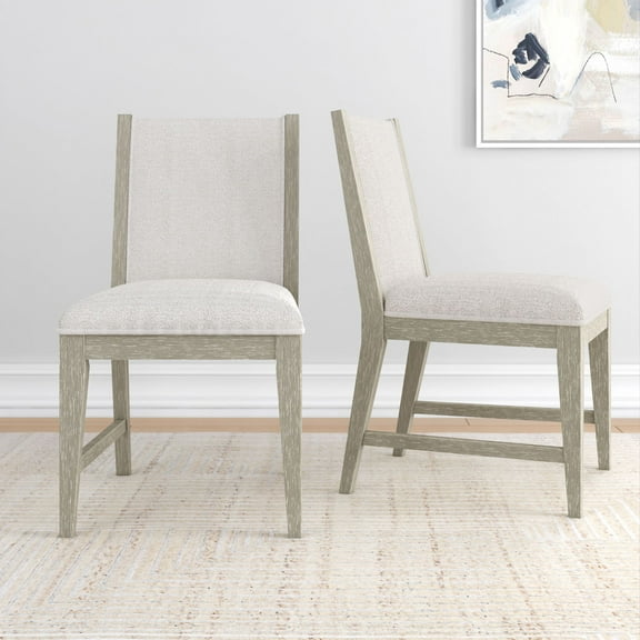 Plank+Beam Solid Wood Dining Chair, Set of 2 Kitchen Chairs with Cushion, White
