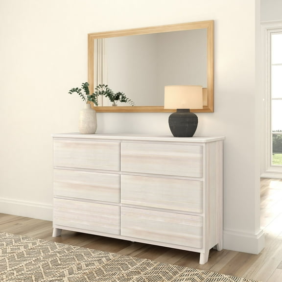 Plank+Beam Solid Wood Farmhouse 6 Drawer Dresser, White Wash