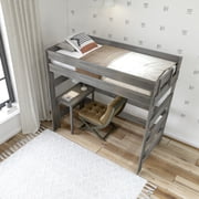 Plank+Beam Solid Wood Farmhouse High Loft Bed with Desk, Driftwood