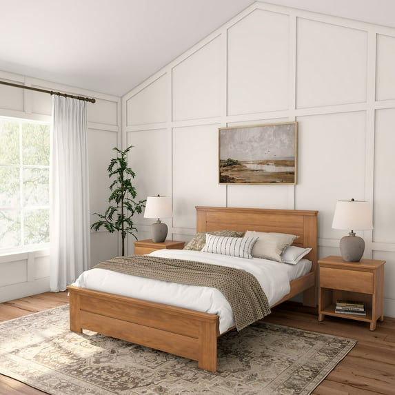 Plank+Beam Farmhouse Queen Bed with Panel Headboard, Solid Wood Platform Bed