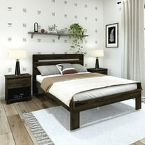 Plank Beam Farmhouse Queen Bed with Plank Headboard, Solid Wood Platform Bed
