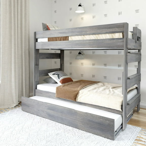 Plank+Beam Solid Wood Farmhouse Twin over Twin Bunk Bed Bed with Trundle, Driftwood