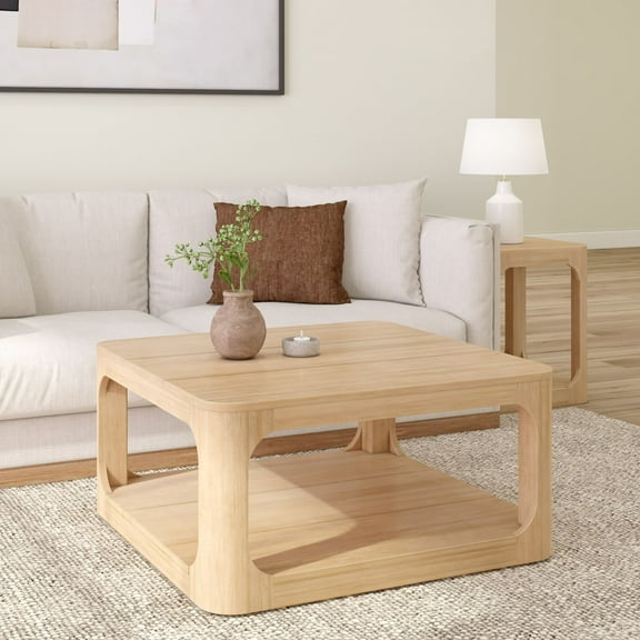 Plank+Beam Solid Wood Forma Coffee Table, Center Table for Living Room with Storage, Blonde