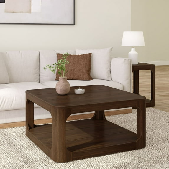 Plank+Beam Solid Wood Forma Coffee Table, Center Table for Living Room with Storage, Walnut