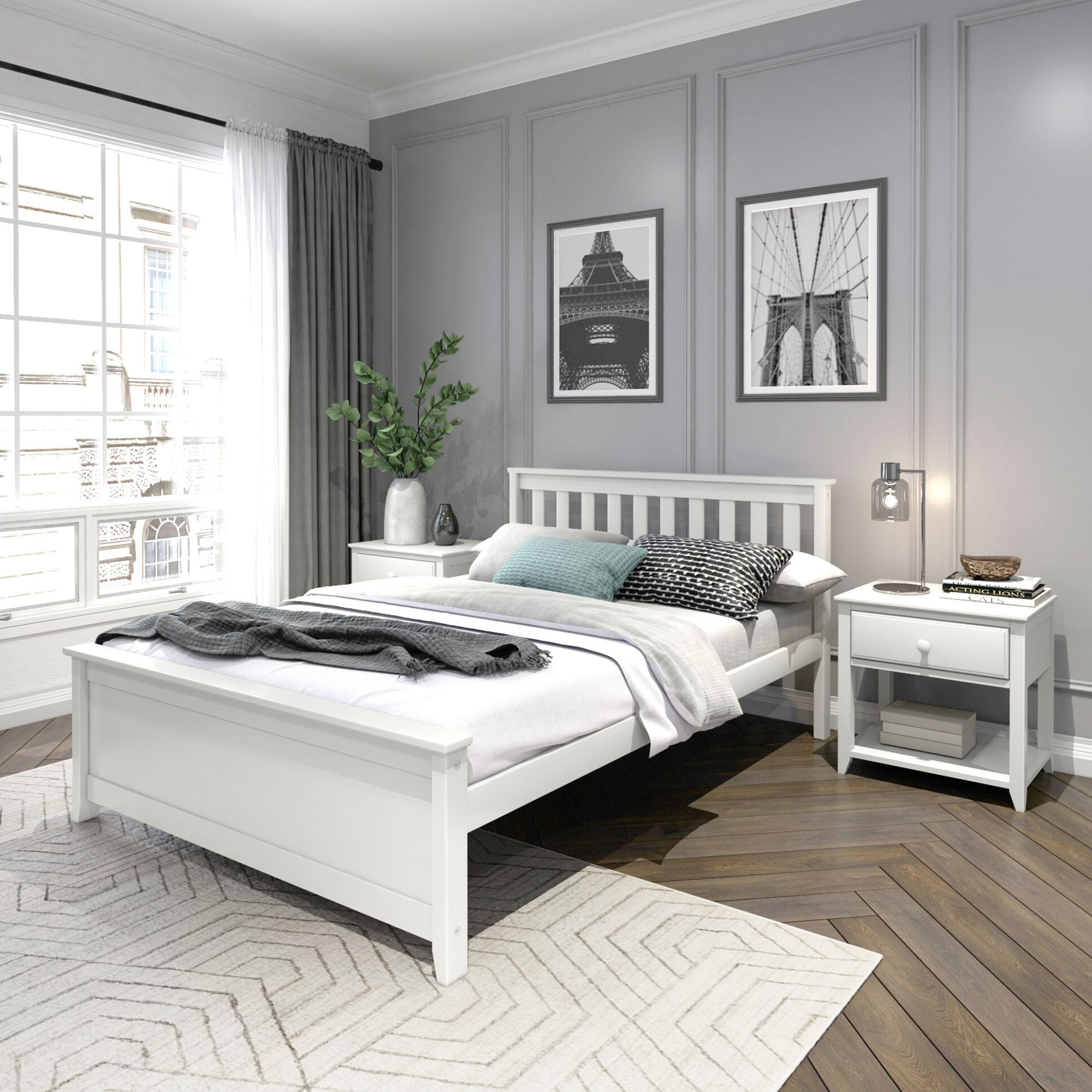 Plank+Beam Solid Wood Full Bed Frame with Headboard, Classic Full Size