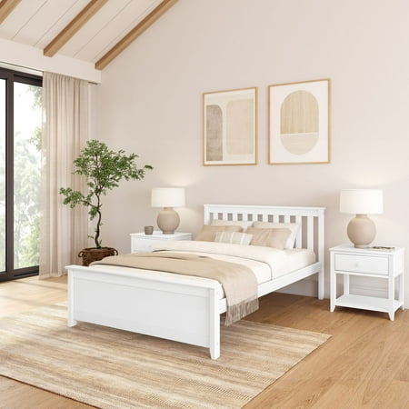 Plank+Beam Classic Solid Wood Full Size Bed Frame with Headboard for Adults