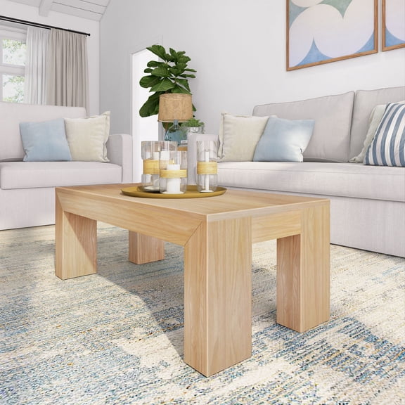 Plank+Beam Solid Wood 40" Modern Coffee Table, Rectangular Center Table for Living Room