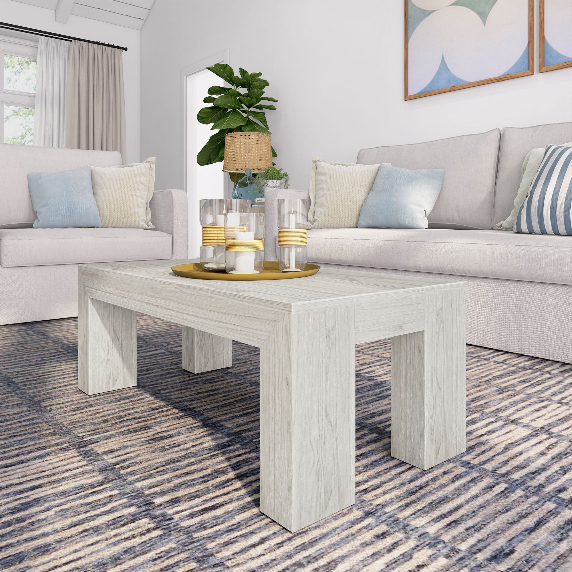 Plank+Beam Solid Wood 40" Modern Coffee Table, Rectangular Center Table for Living Room