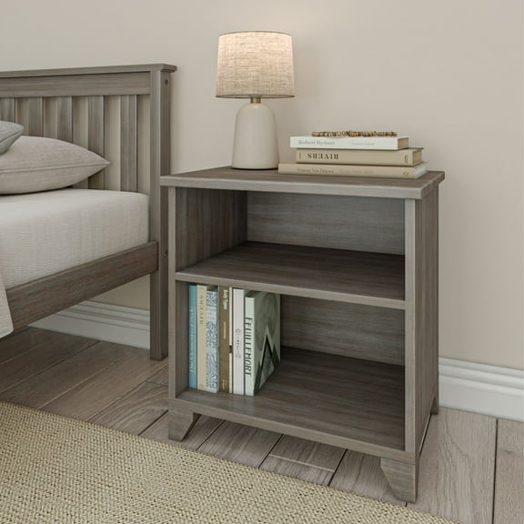 Plank Beam Solid Wood Nightstand with Shelves, Clay