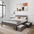 thumbnail image 1 of Plank+Beam Solid Wood Queen Bed Frame with Panel Headboard and Storage, Clay, 1 of 7