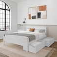 thumbnail image 1 of Plank+Beam Solid Wood Queen Bed Frame with Panel Headboard and Storage, White, 1 of 8