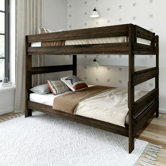 Plank+Beam Solid Wood Farmhouse Queen over Queen Bunk Bed Bed for Adults, Barnwood Brown