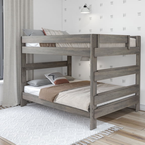 Plank+Beam Solid Wood Farmhouse Queen over Queen Bunk Bed Bed for Adults, Driftwood