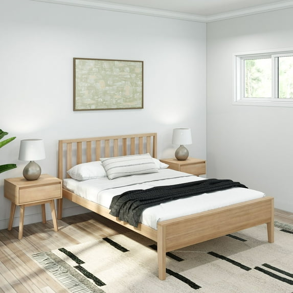 Plank+Beam Scandinavian Full Size Bed Frame with Headboard, Solid Wood Platform Bed for Adults