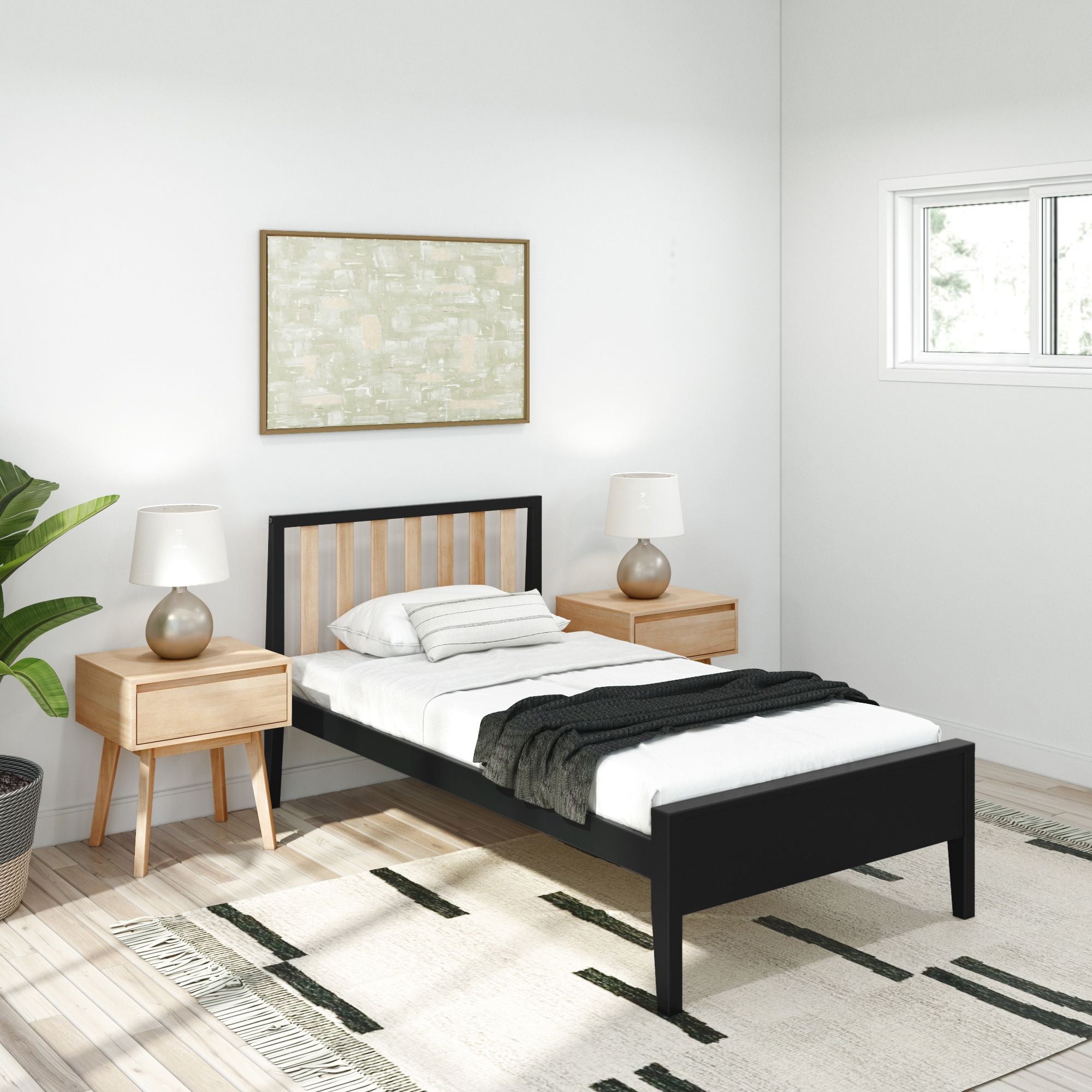 Plank+Beam Scandinavian Twin Bed Frame with Headboard, Solid Wood ...