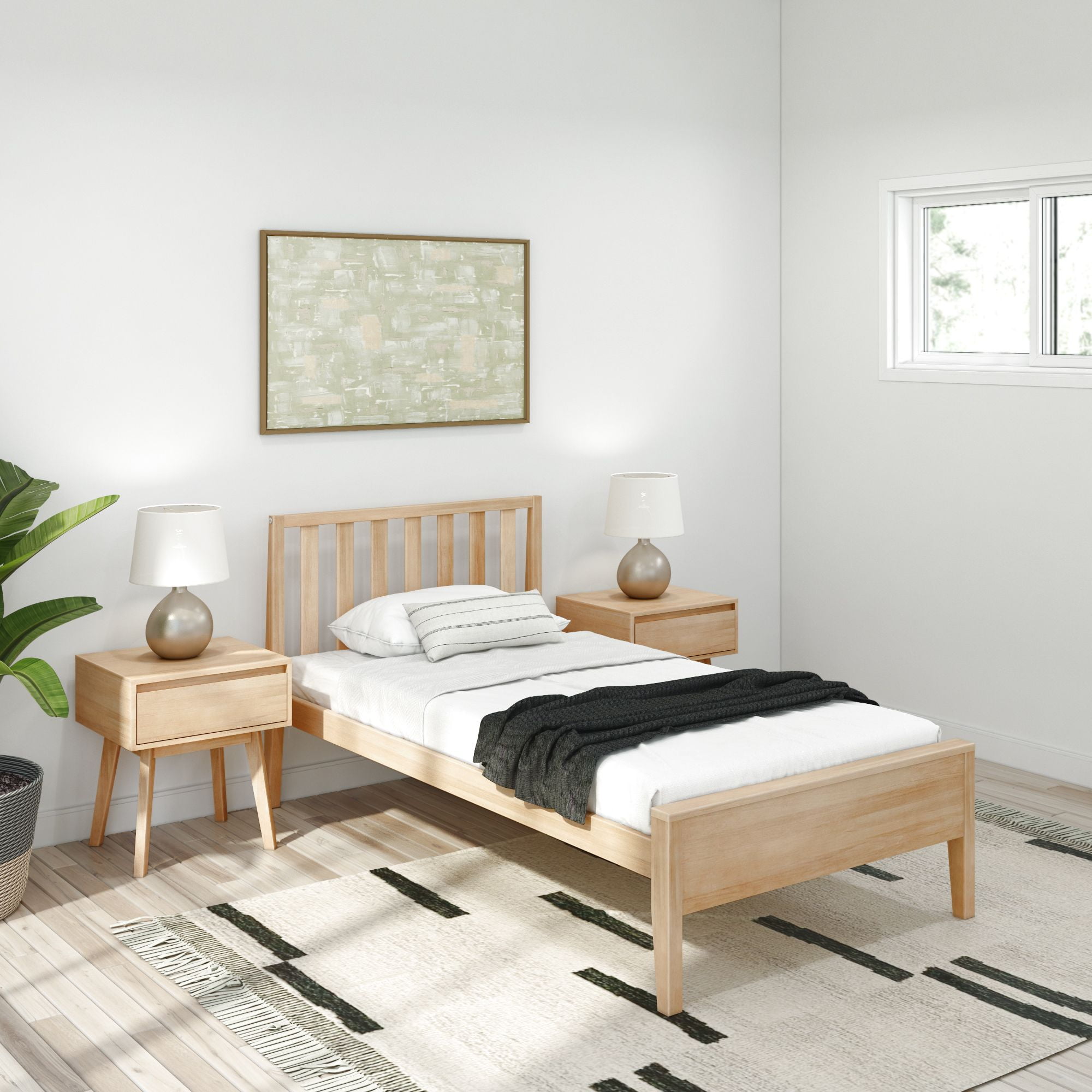 Plank+Beam Scandinavian Twin Bed Frame with Headboard, Solid Wood ...