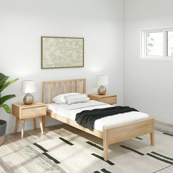 Plank+Beam Scandinavian Twin Bed Frame with Headboard, Solid Wood Platform Bed for Adults
