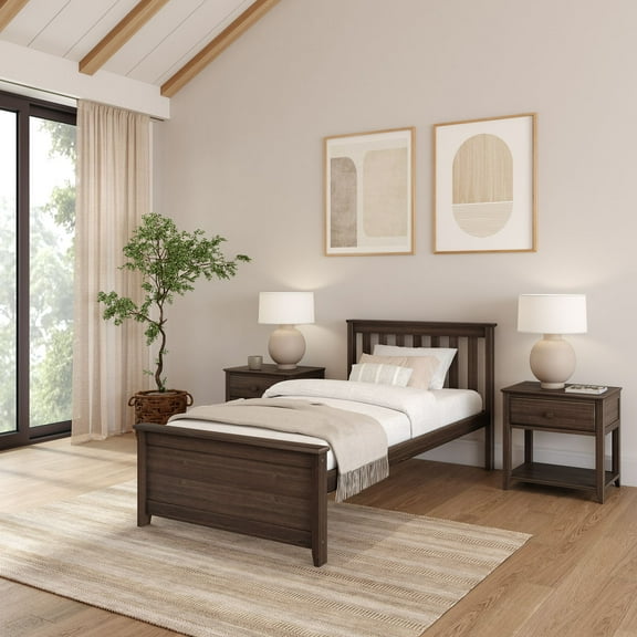 Plank+Beam Classic Solid Wood Full Size Bed Frame with Headboard for Adults