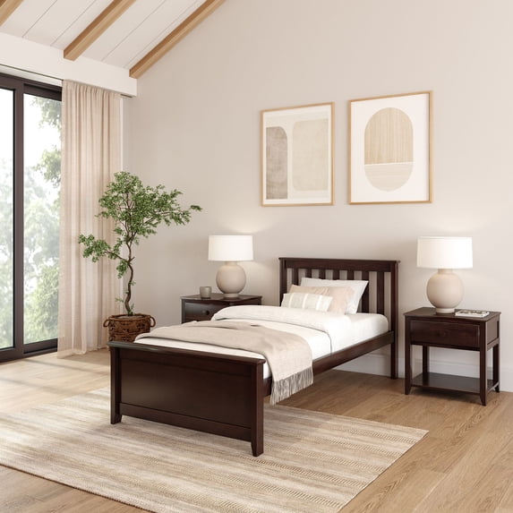 Plank+Beam Solid Wood Twin Bed Frame with Headboard, Classic Twin Size Adults Platform Bed