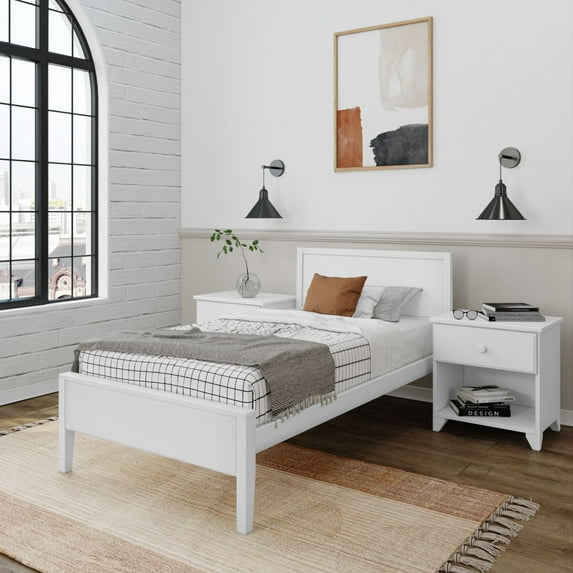 Plank+Beam Solid Wood Twin Bed Frame with Headboard, Modern Platform Bed for Adults, White
