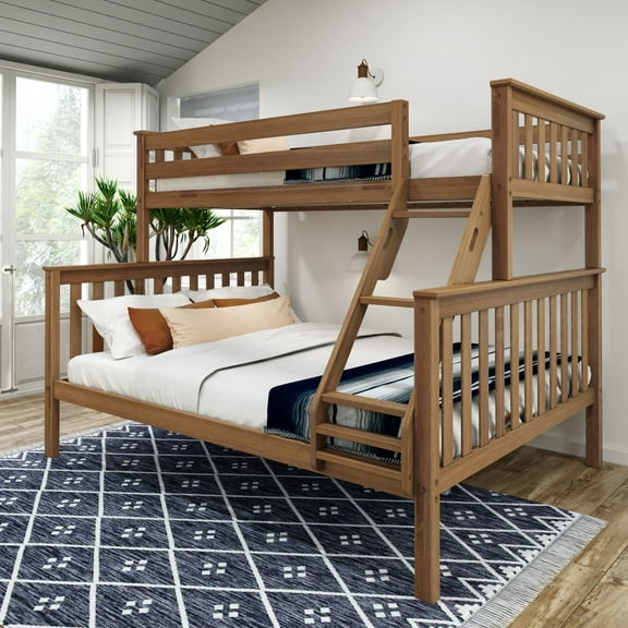 Plank+Beam Solid Wood Twin XL over Queen Bunk Bed for Adult, Pecan