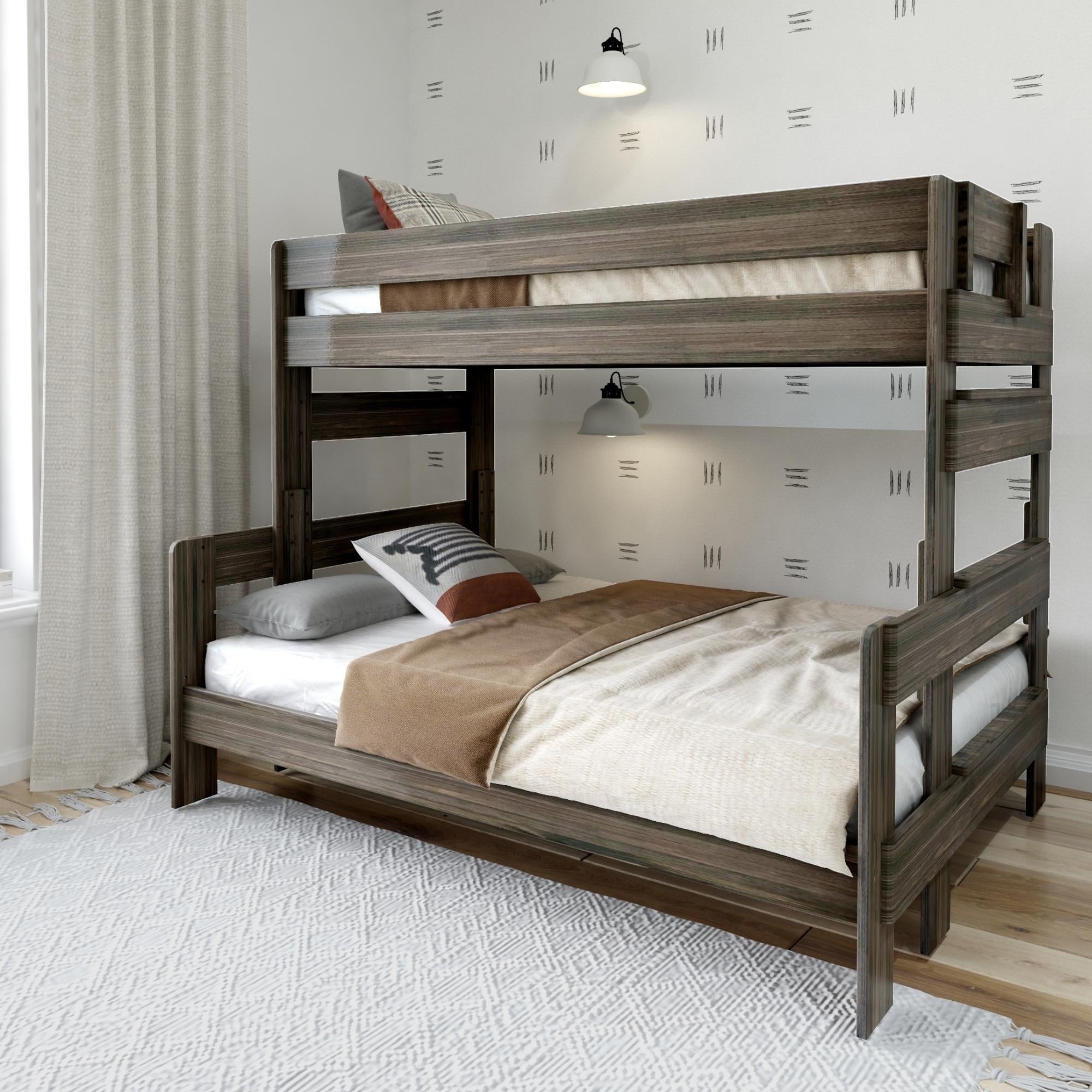 Plank+Beam Solid Wood Farmhouse Twin over Full Bunk Bed, Barnwood Brown — free download