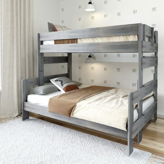 Plank+Beam Solid Wood Farmhouse Twin over Full Bunk Bed, Driftwood