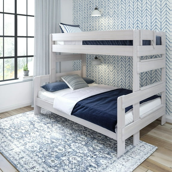 Plank+Beam Solid Wood Farmhouse Twin over Full Bunk Bed, White Wash