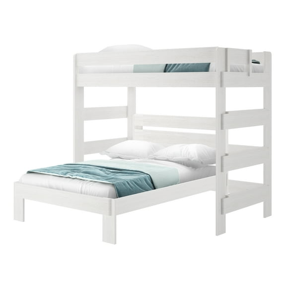 Plank+Beam Solid Wood Farmhouse Twin over Full L-Shaped Bunk Bed for Adults, White Wash