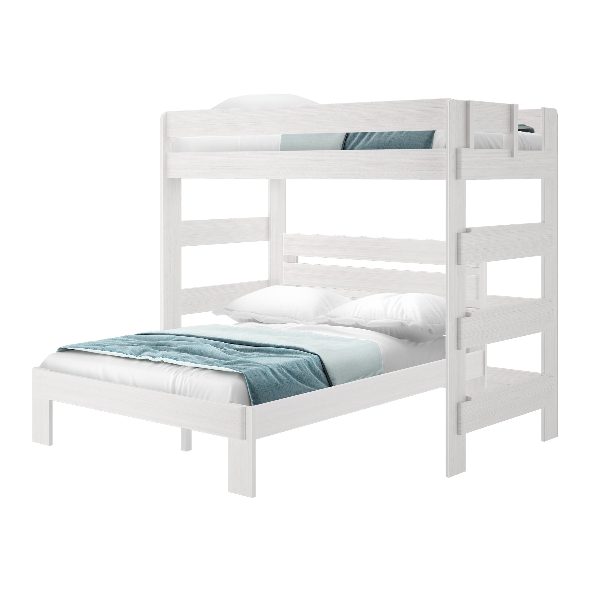 Plank Beam Solid Wood Twin over Queen L Shaped Bunk Bed for Adults