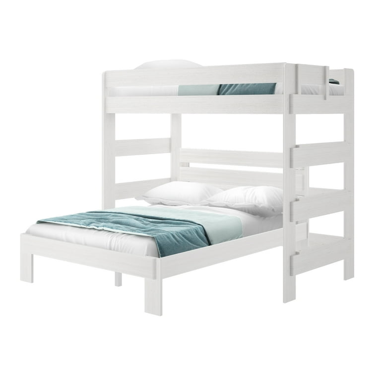Plank Beam Solid Wood Twin over Queen L Shaped Bunk Bed for Adults