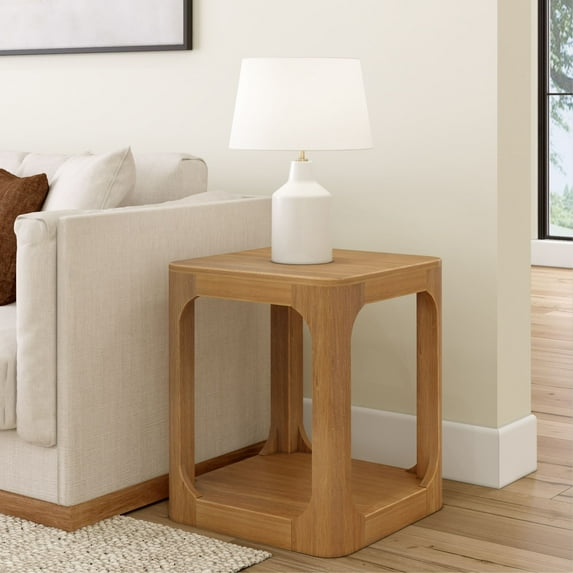Plank+Beam 20" Solid Wood Square Side Table with Shelf, End Table for Living Room with Storage