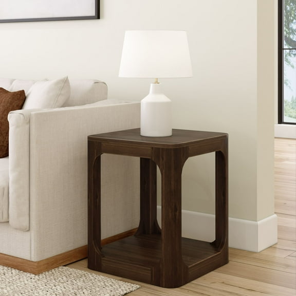 Plank+Beam 20" Solid Wood Square Side Table with Shelf, End Table for Living Room with Storage