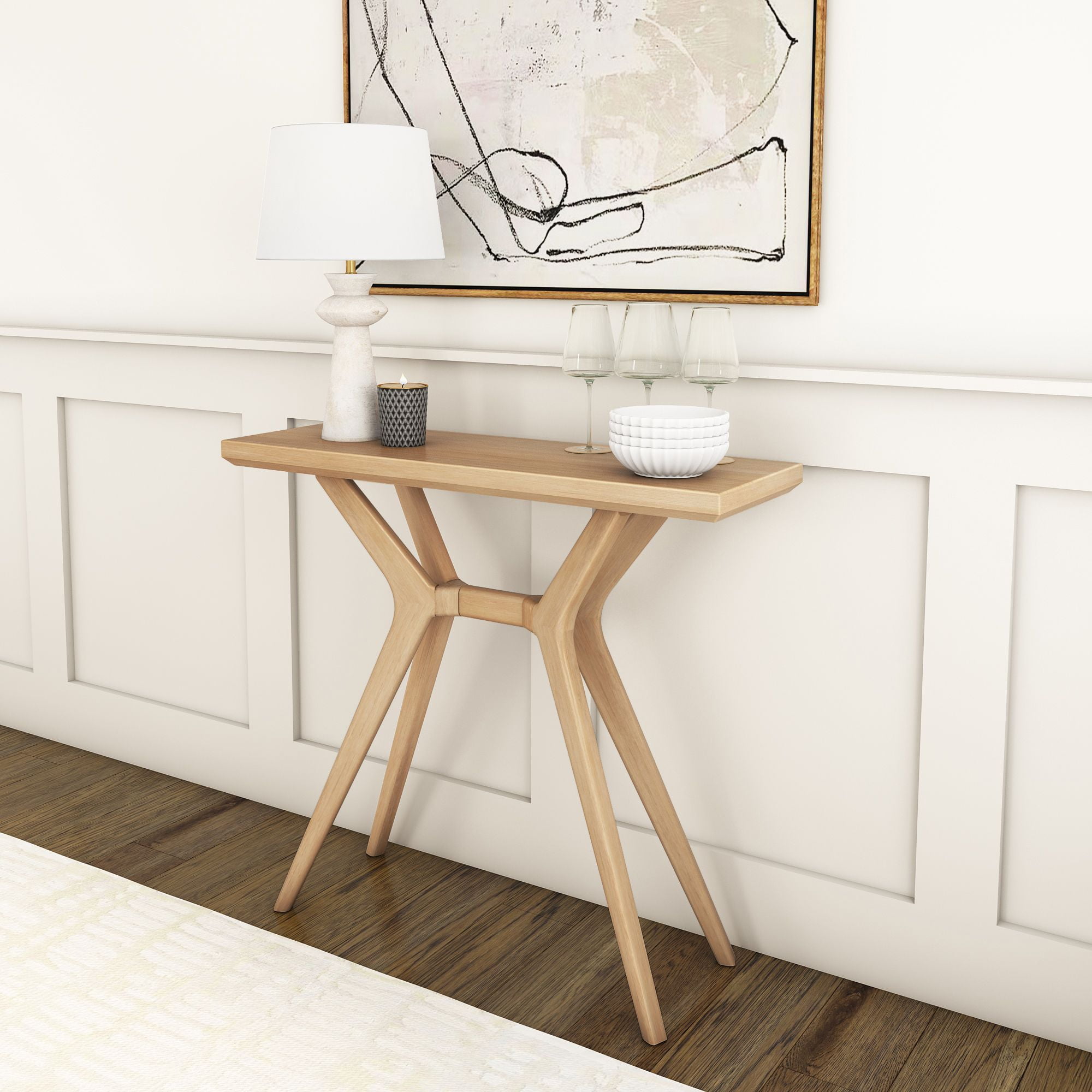 Plank+Beam Verso Console Table, 36 Inch Solid Wood Modern Sofa Table, Narrow Entryway Table for Hallway, Behind the Couch, Living Room, Foyer, Blonde