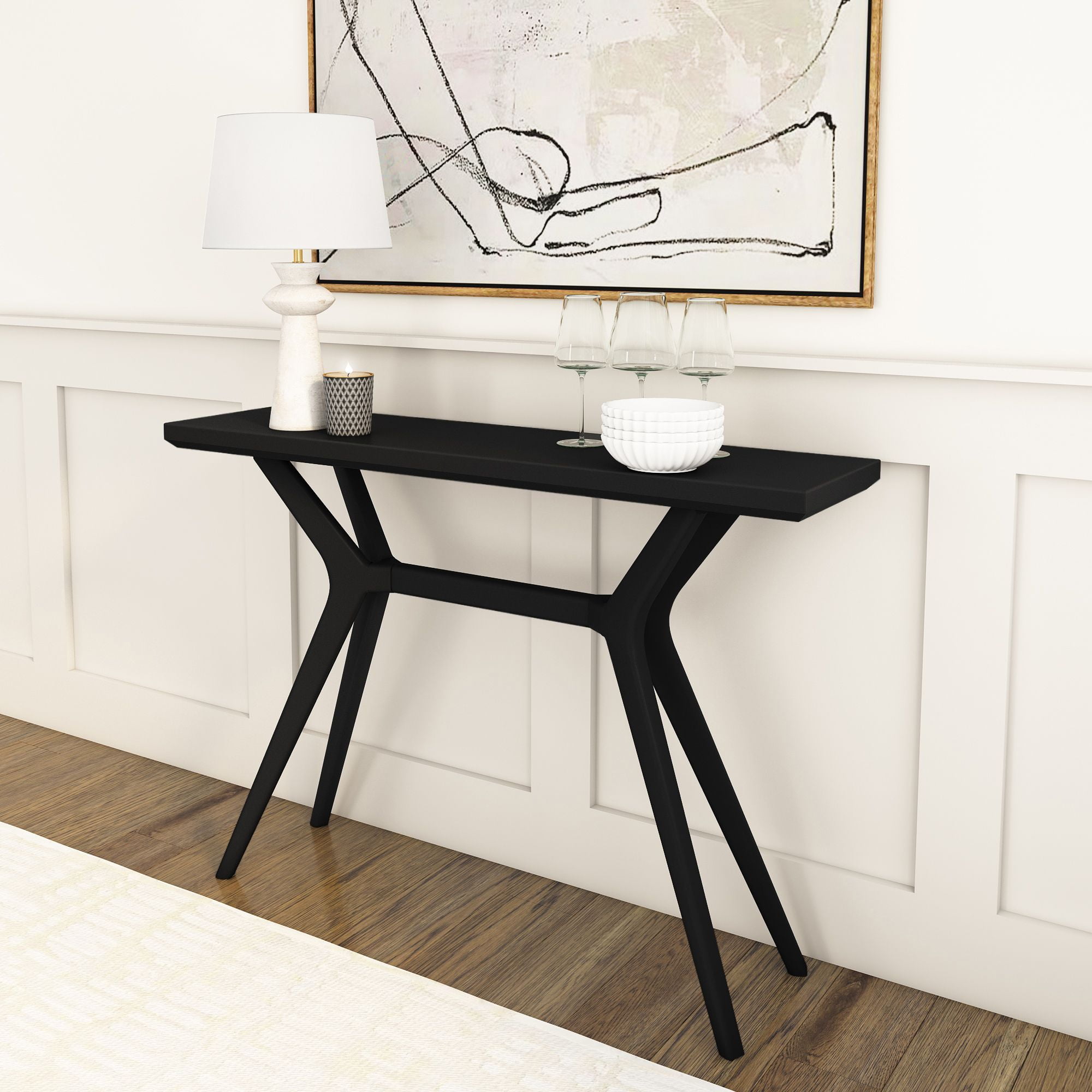 Plank+Beam Verso Console Table, 46 Inch Solid Wood Modern Sofa Table, Narrow Entryway Table for Hallway, Behind the Couch, Living Room, Foyer, Black