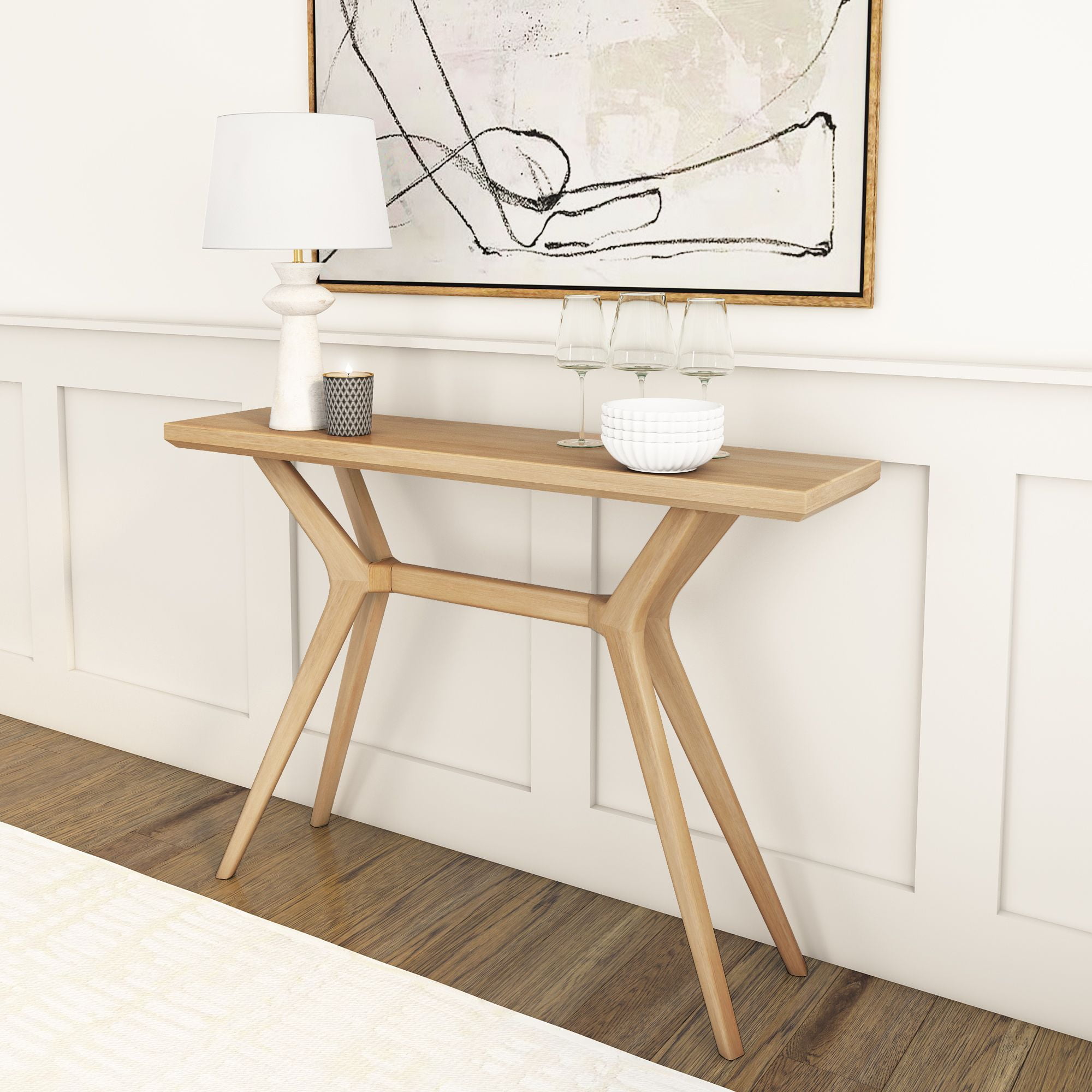 Plank+Beam Verso Console Table, 46 Inch Solid Wood Modern Sofa Table, Narrow Entryway Table for Hallway, Behind the Couch, Living Room, Foyer, Blonde